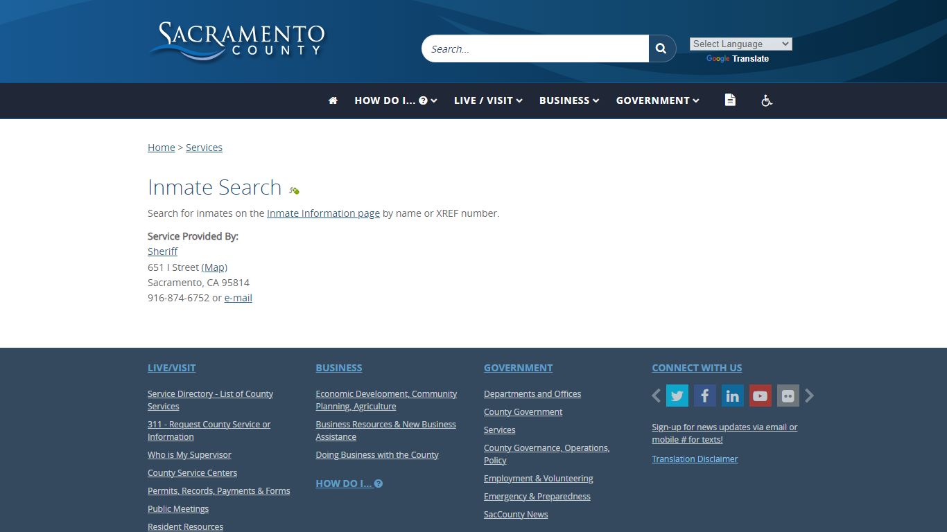 Inmate Search - Sacramento County